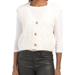 NWT sleeveless cable patchwork button down sweater vest XS V-neck coconut color